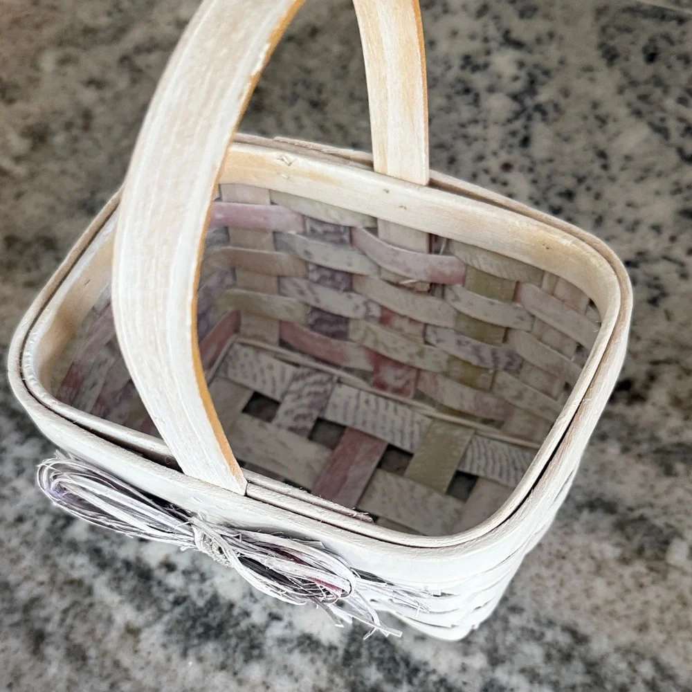 White Woven Decorative Basket with Bow